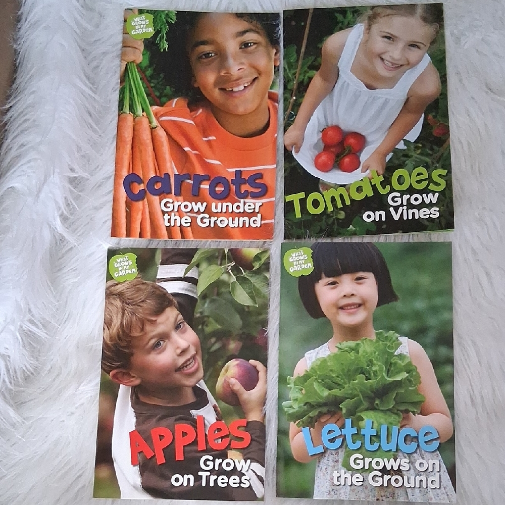 Kids Gardening Vegetables Book Set - Carrots, Tomatoes, Apples, Lettuce
